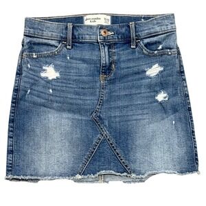 Abercrombie Kids Denim Skirt Blue Distressed Raw Hem Size 11 12